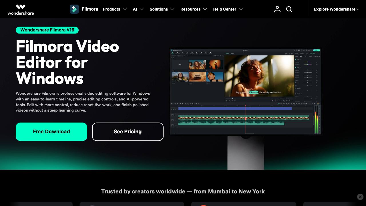 Wondershare Filmora 网站截图