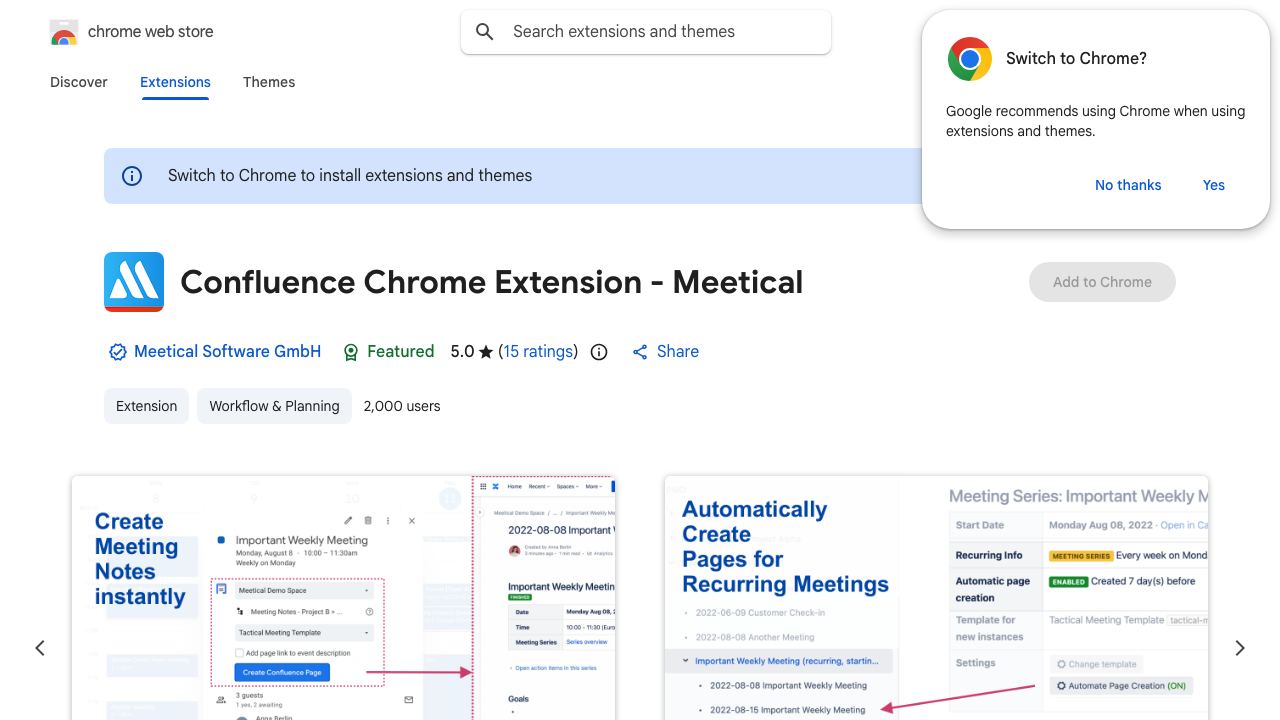 Confluence Chrome Extension - Meetical 网站截图