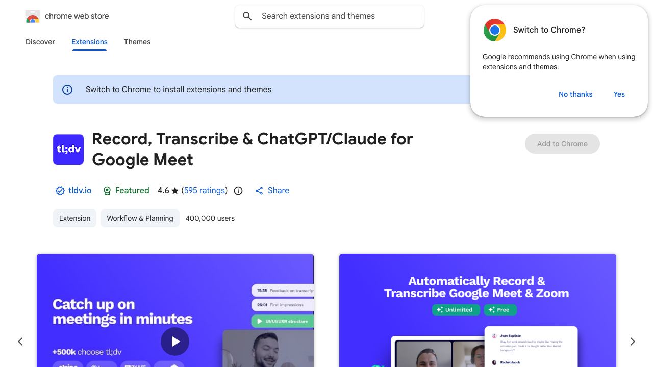 Record, Transcribe & ChatGPT for Google Meet 网站截图