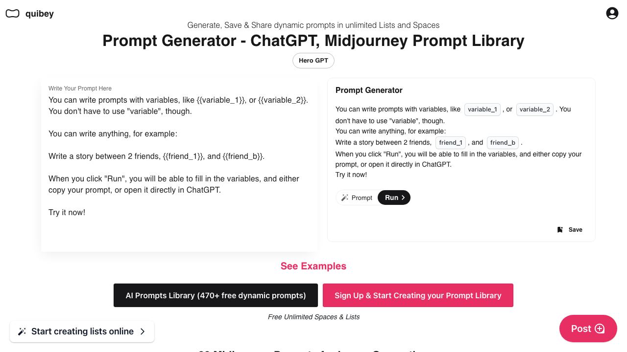 ChatGPT & Midjourney Prompt Generator By HeroGPT 网站截图