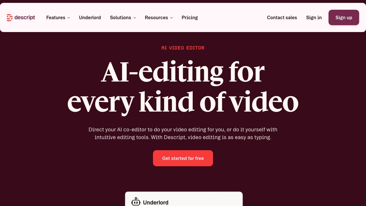 Descript website screenshot