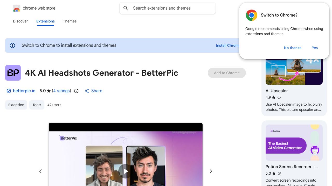4K AI Headshots Generator - BetterPic 网站截图