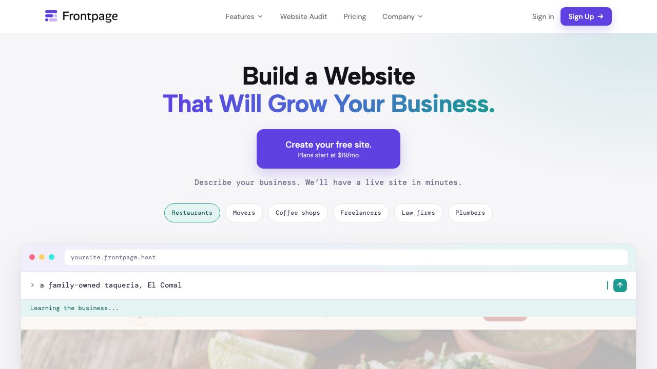 Frontpage website screenshot