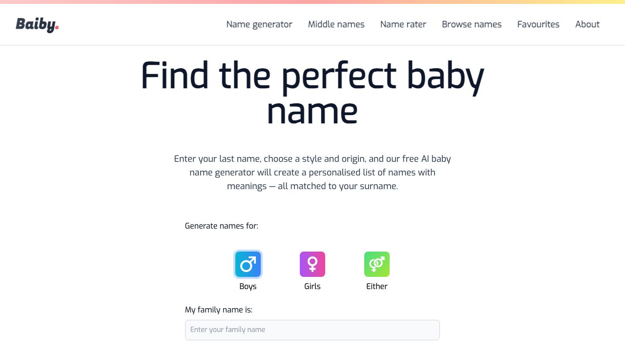 Baiby - Baby Name Generator website screenshot