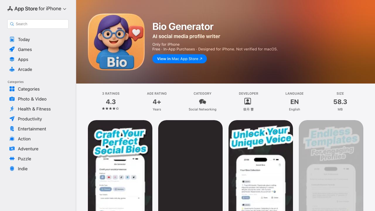 Insta, Tiktok AI Bio Generator 网站截图