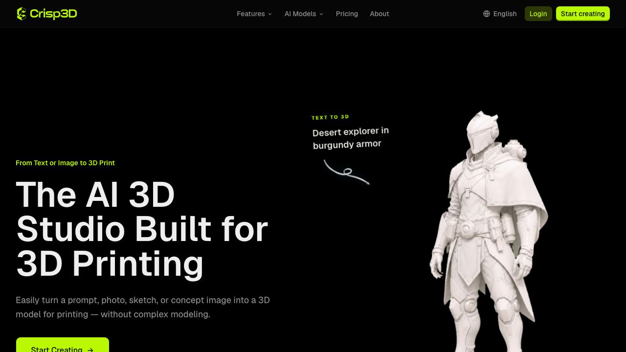 Crisp3D AI 网站截图