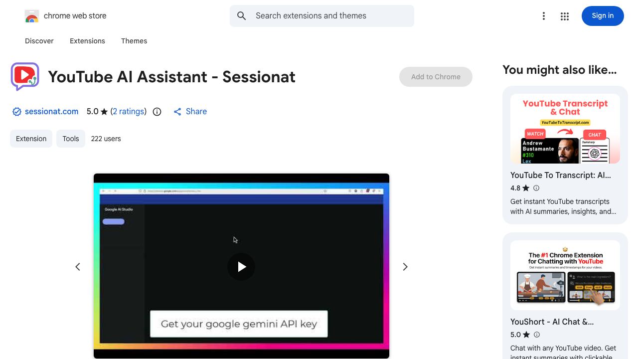 Youtube transcript summary with Gemini 网站截图