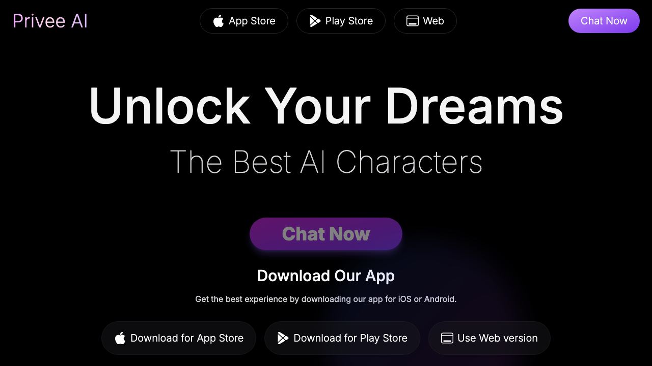 Privee AI - Soulful AI Characters 网站截图