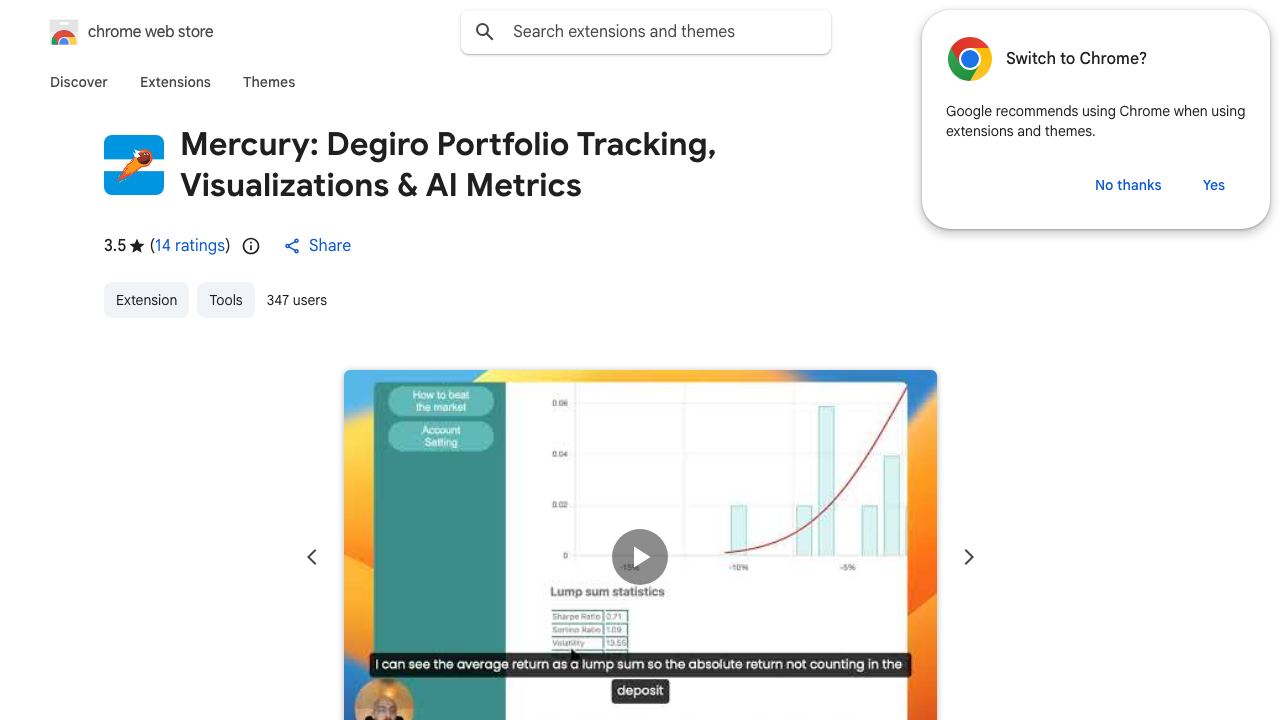 Mercury: Degiro Portfolio Tracking, Visualizations & AI Metrics website screenshot