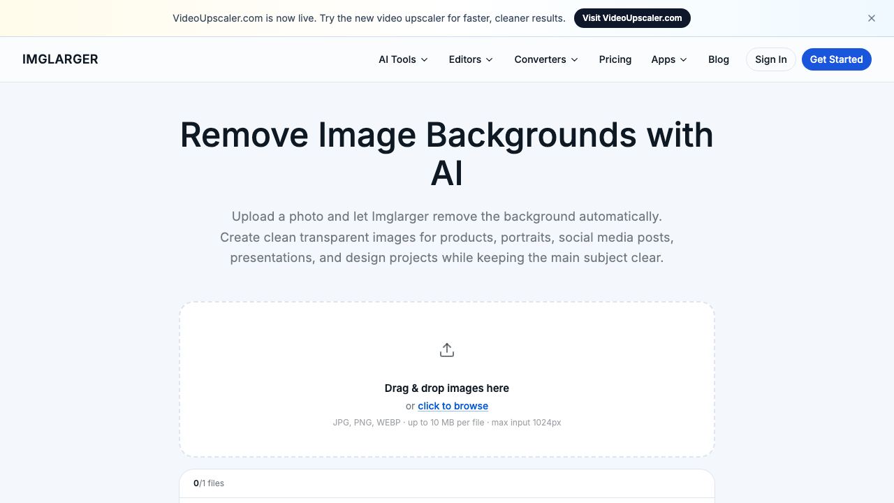 AI Background Remover on AI Image Enlarger 网站截图