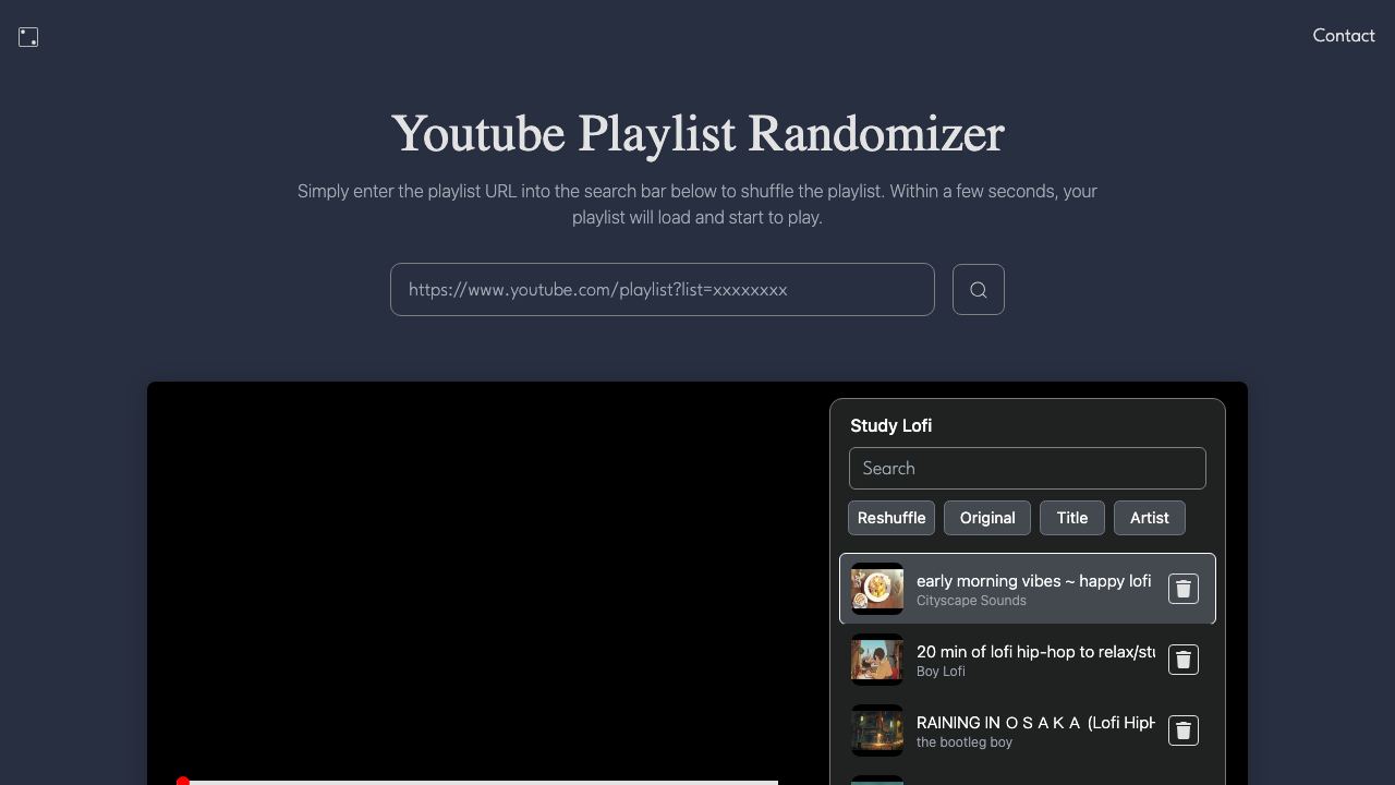 Youtube Playlist Randomizer website screenshot