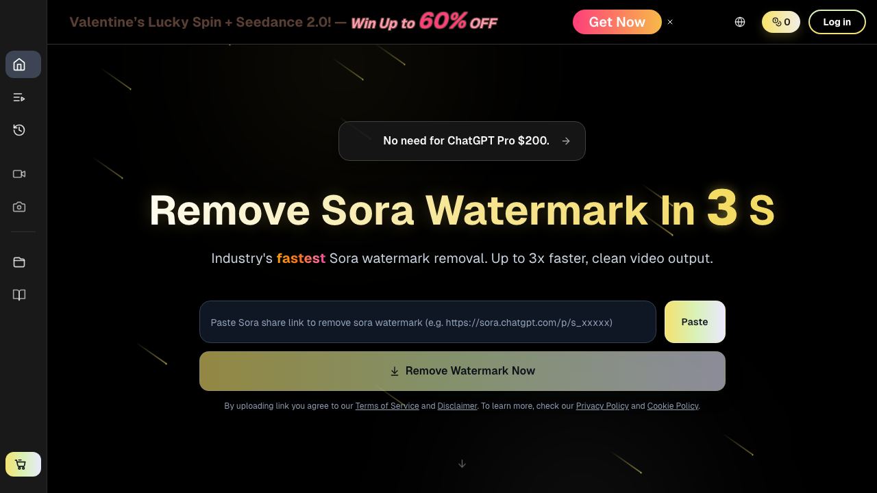 Industry's Fastest Sora Watermark Remover website screenshot