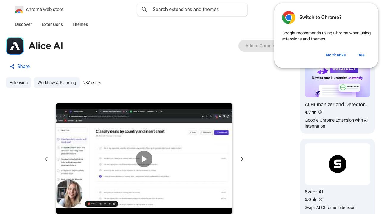 Alice AI extension 网站截图