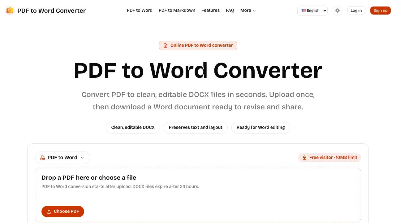PDF to Word AI 网站截图