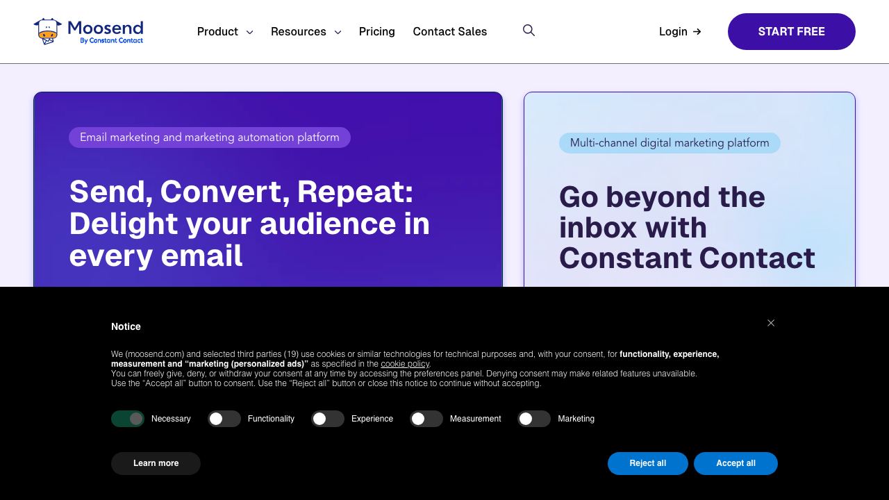 Moosend website screenshot