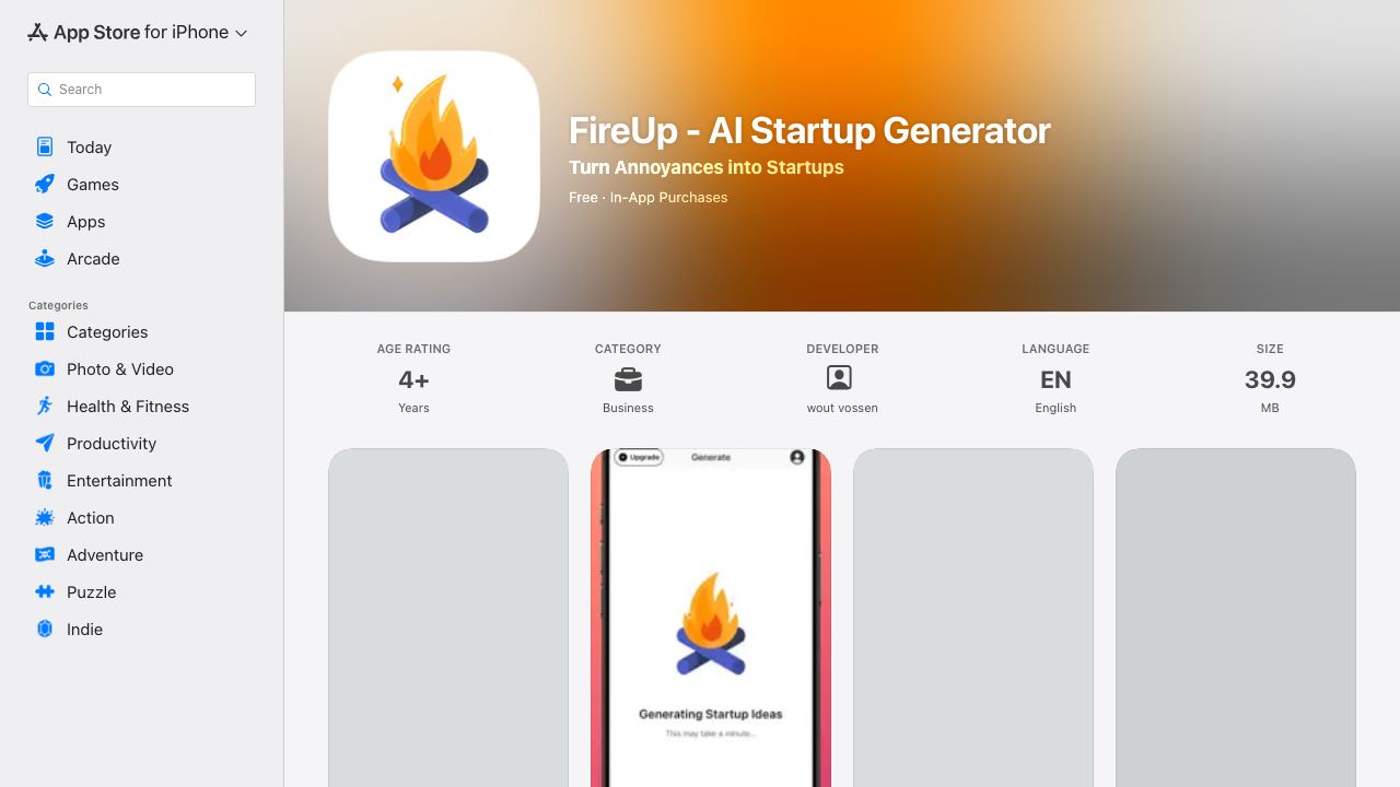 FireUp - AI Startup Generator 网站截图