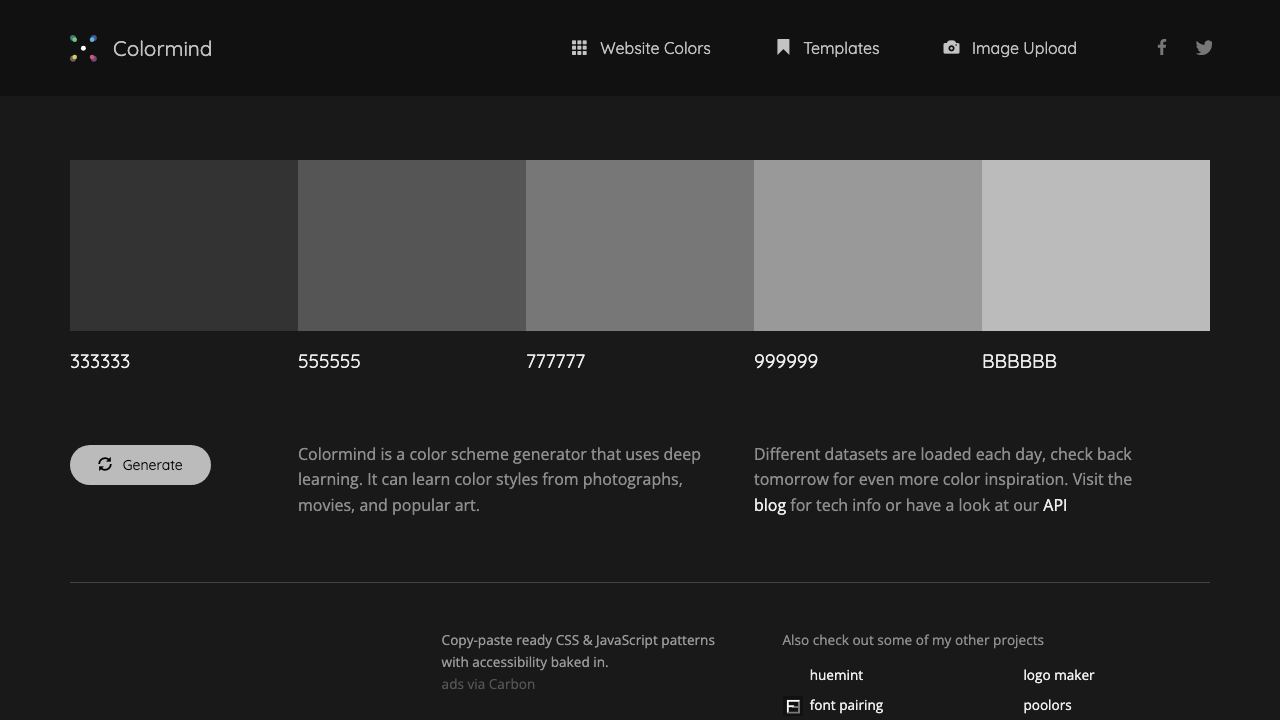 Colormind website screenshot