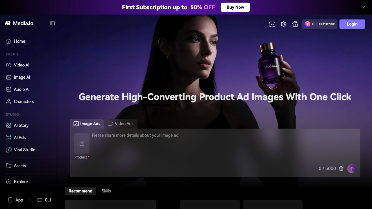 AI Video Ad Generator - Media.io 网站截图