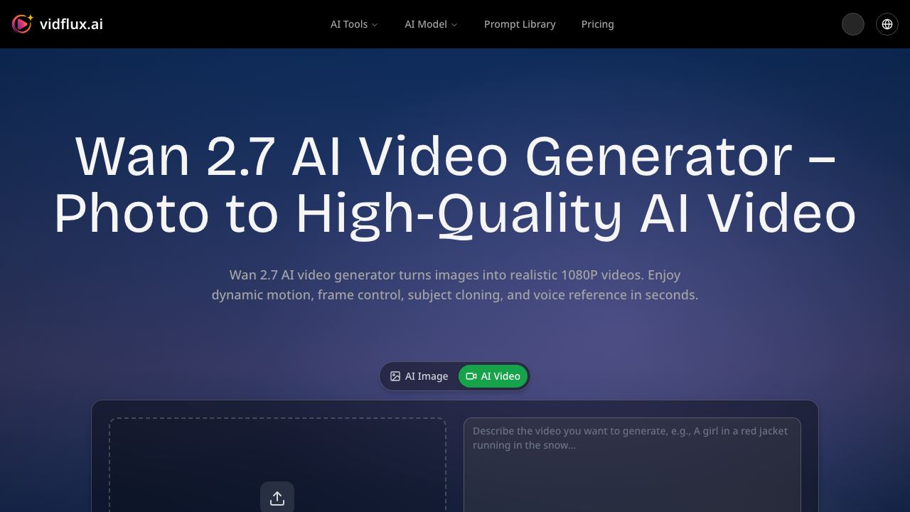 Wan 2.7 AI Video Generator 网站截图