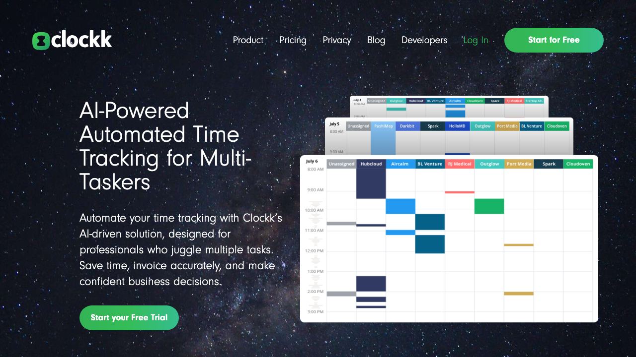 Clockk website screenshot