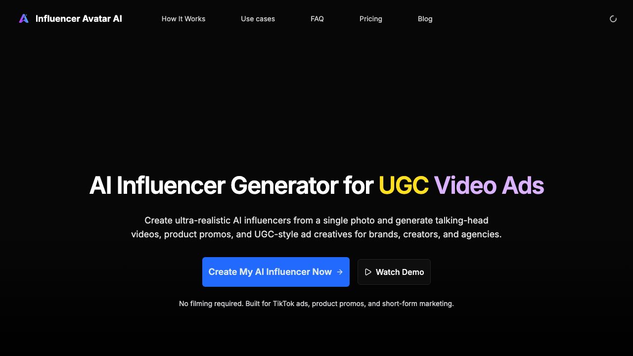 Influencer Avatar AI 网站截图