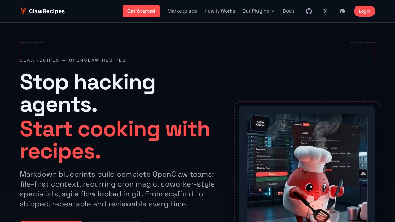 ClawRecipes website screenshot