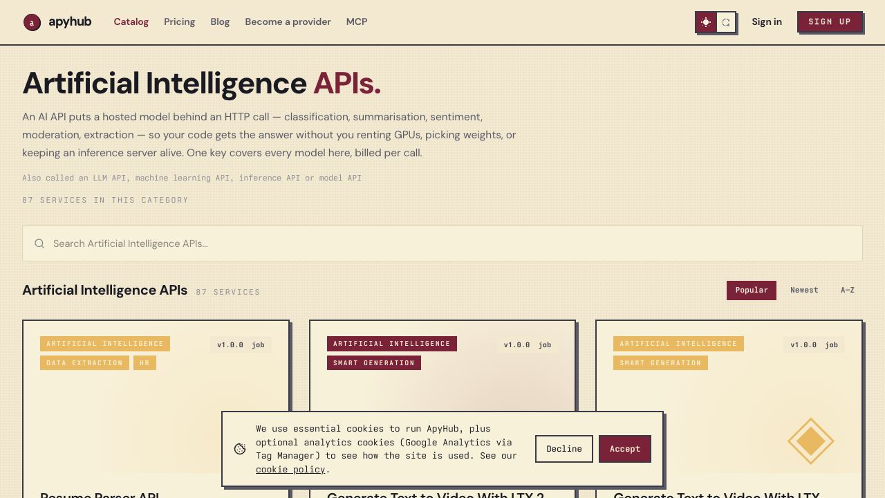 ApyHub AI APIs 网站截图