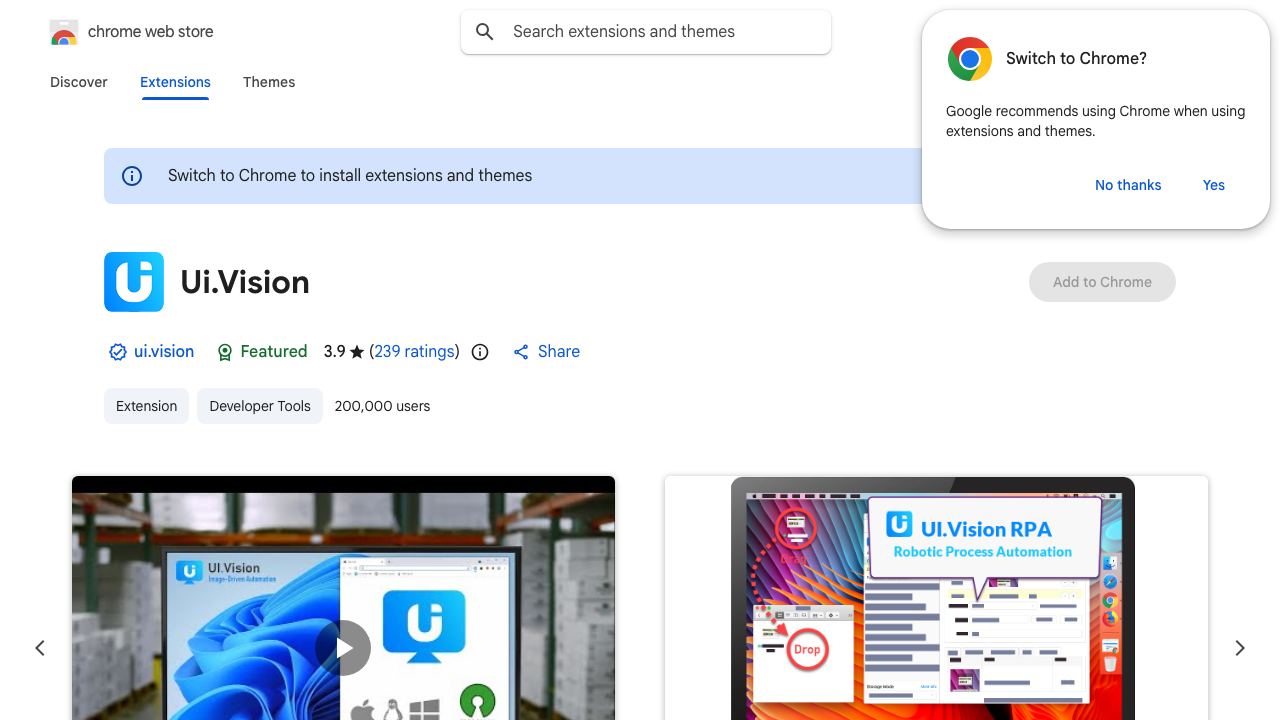UI.Vision RPA website screenshot