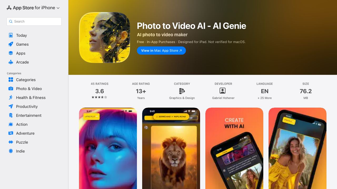 AI Genie: Photo + Art Generator 网站截图