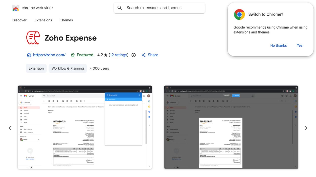 Zoho Expense 网站截图