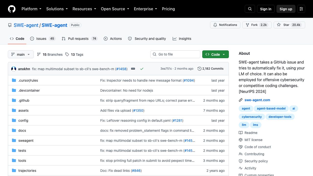 SWE-agent website screenshot