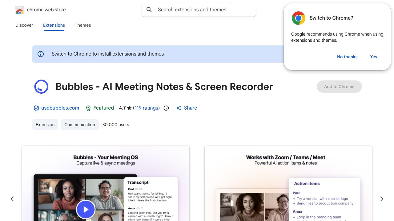 Bubbles - AI Meeting Notes & Screen Recorder 网站截图
