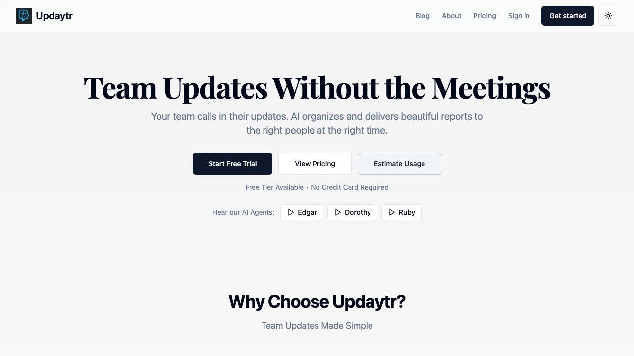 Updaytr website screenshot