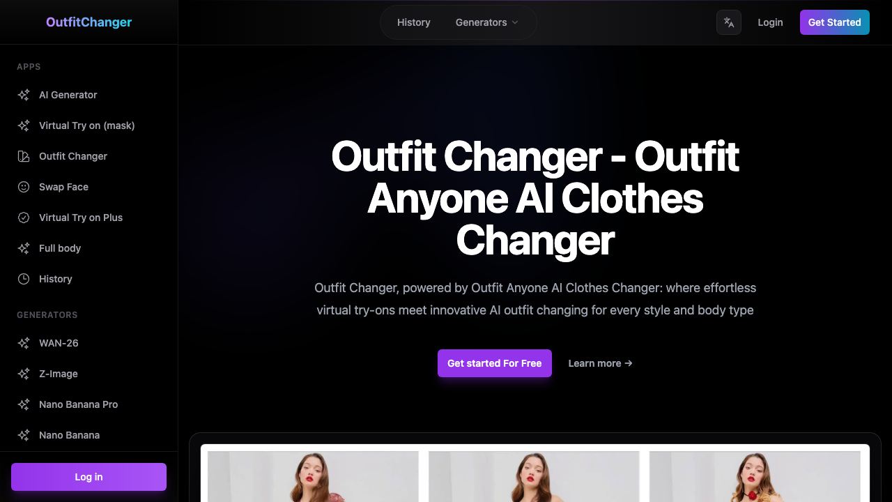 Outfit Changer AI | Outfit Anyone AI website screenshot