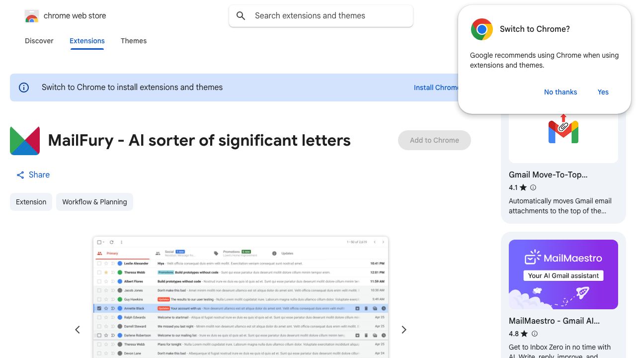 MailFury - AI sorter of significant letters website screenshot