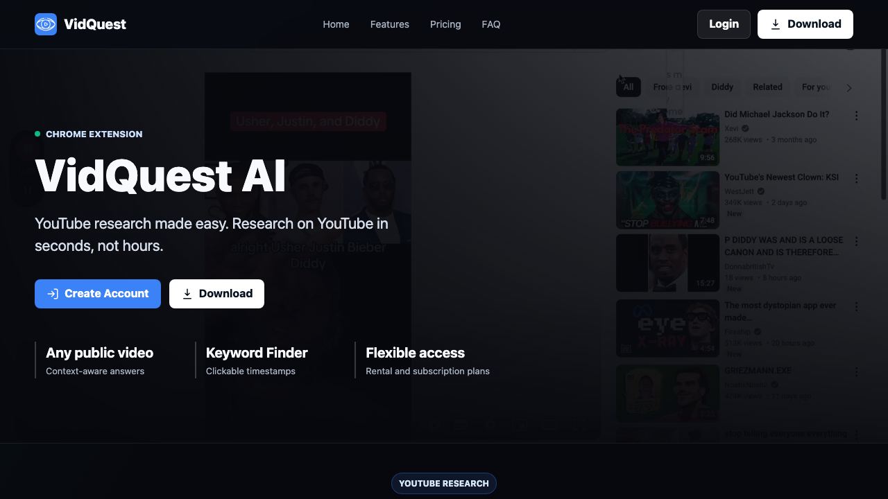 VidQuest AI website screenshot