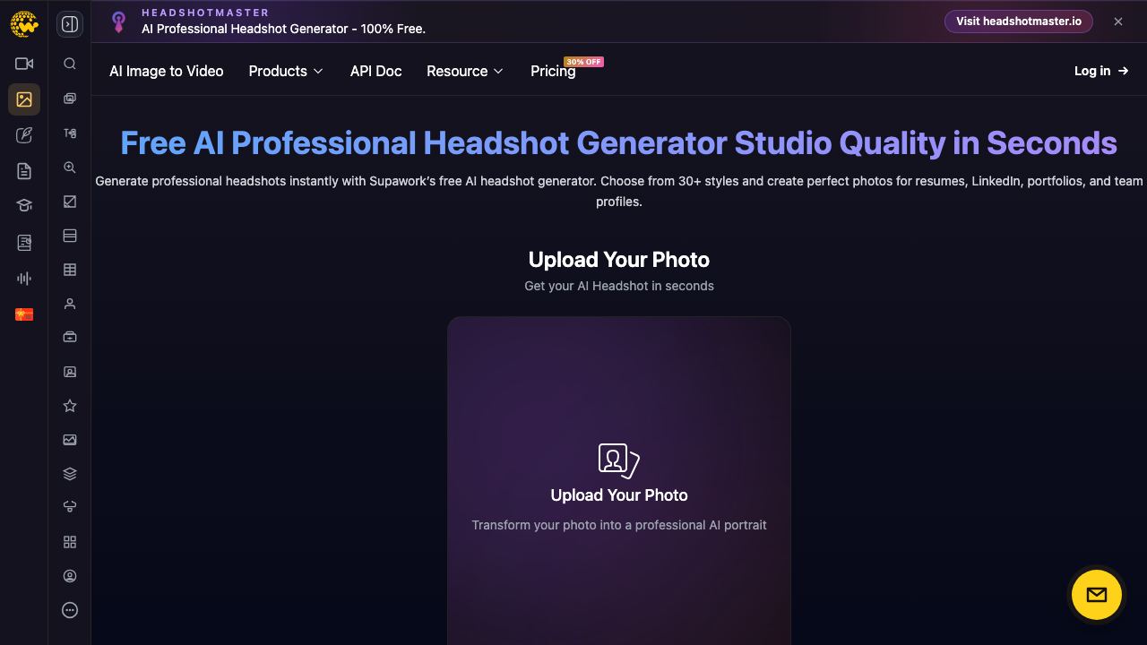 Free AI Headshot Generator | Supawork AI (100% free & no limit) website screenshot