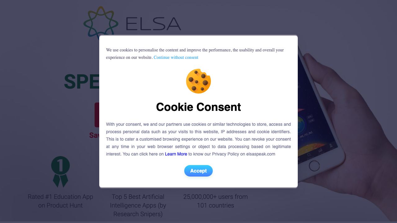 elsaspeak website screenshot