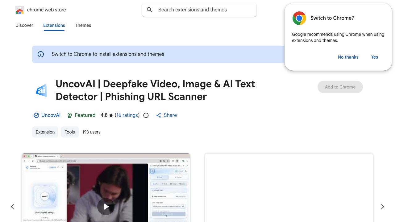 UncovAI Extension website screenshot