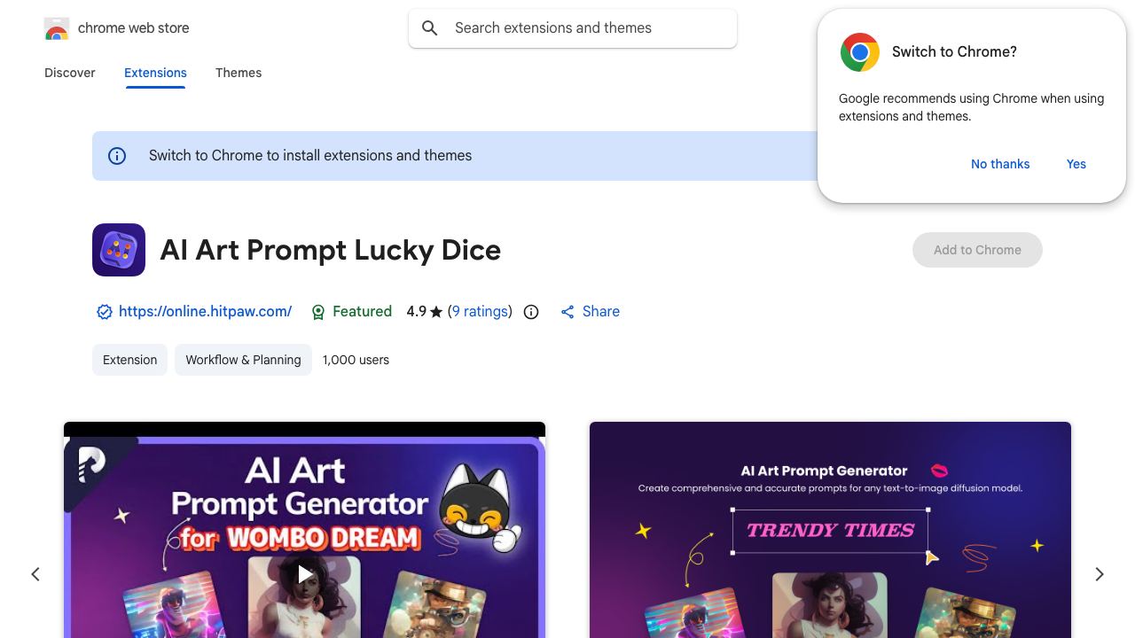 AI Art Prompt Lucky Dice 网站截图