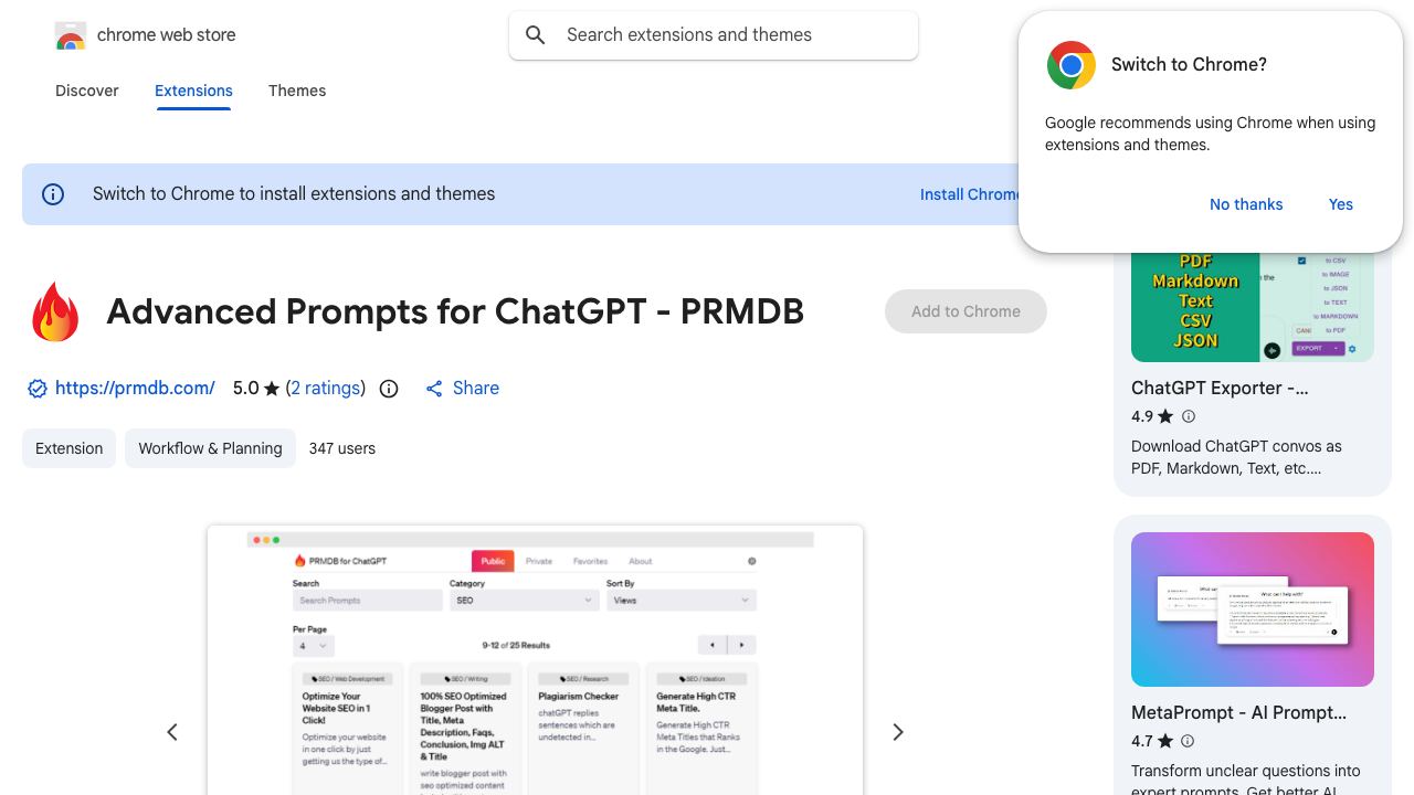 PRMDB - Prompts Database for ChatGPT website screenshot