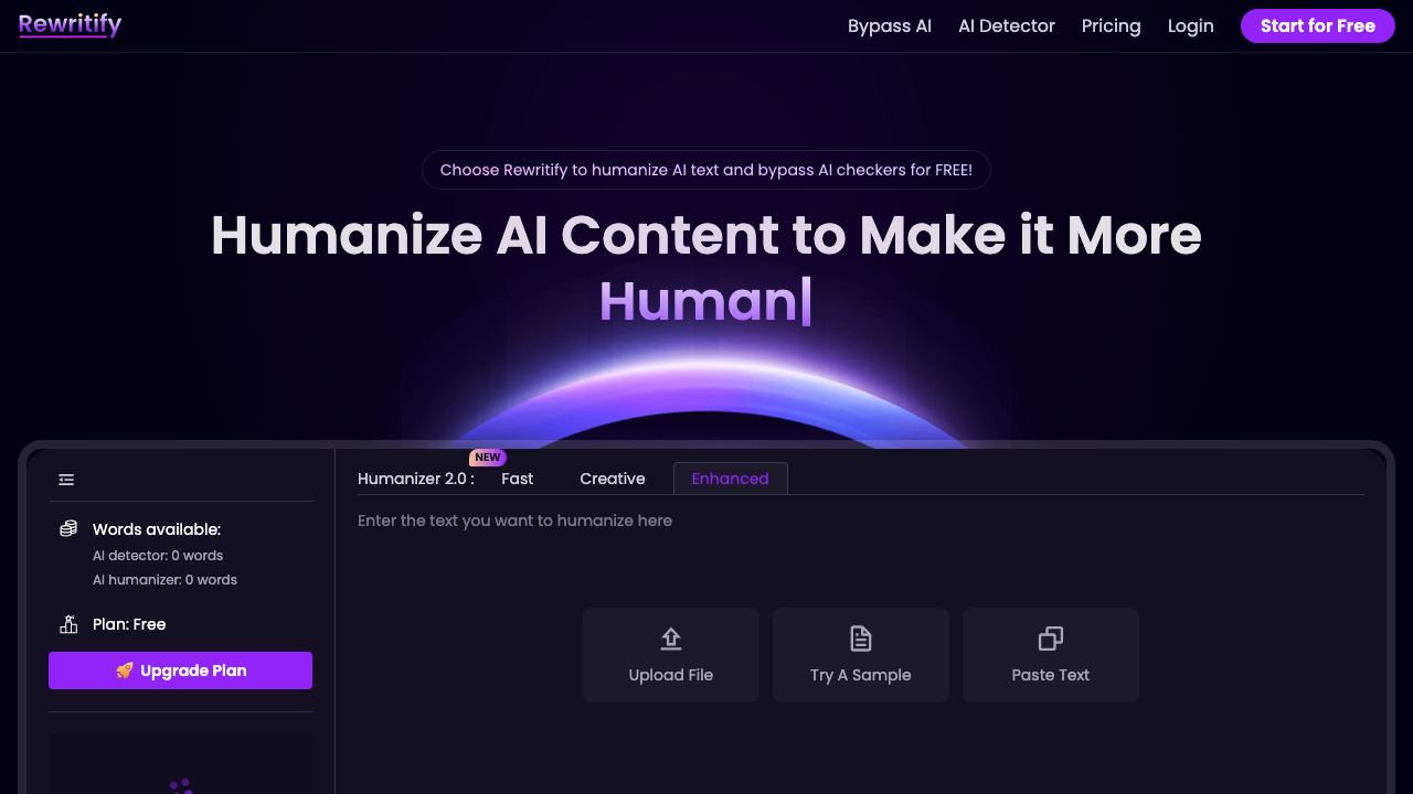 Rewritify: Undetectable AI Rewriter website screenshot