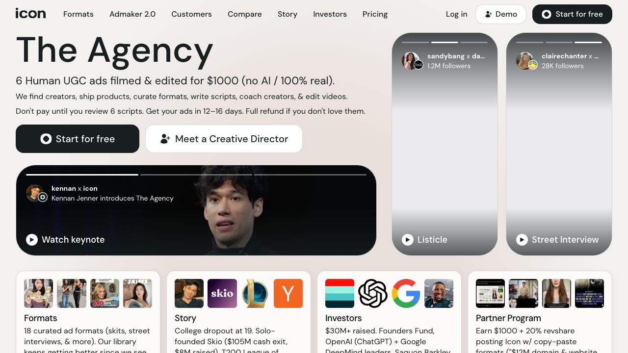 Icon: AI-Generated Influencer Ads 网站截图