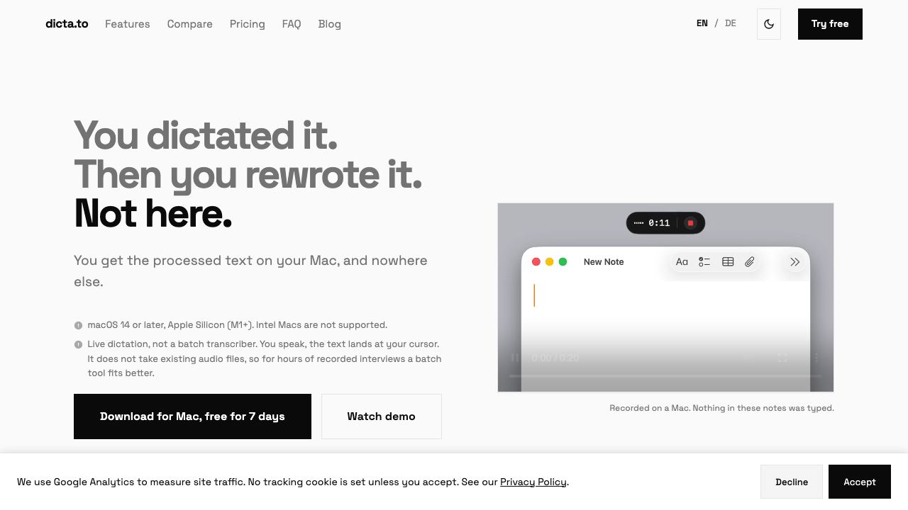 Dictato 网站截图