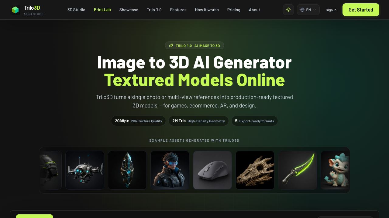 Trilo 3D 网站截图