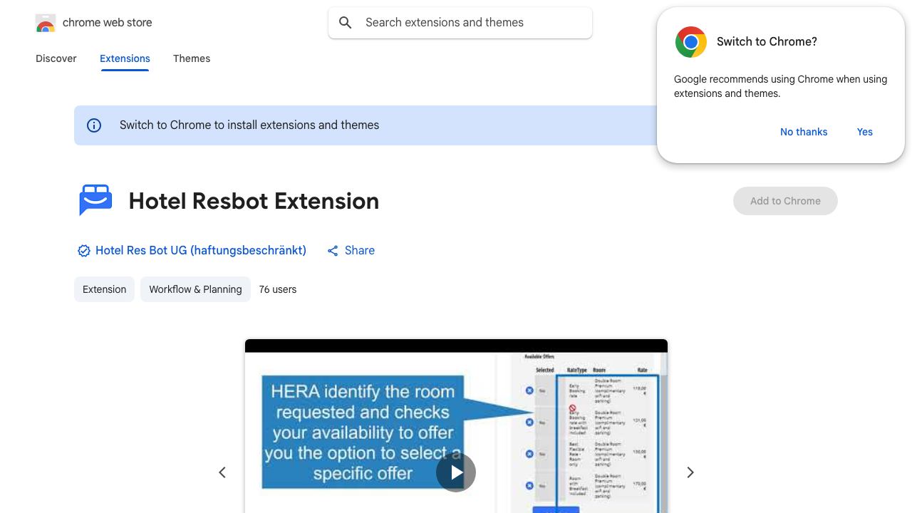 Hotel Resbot Extension 网站截图