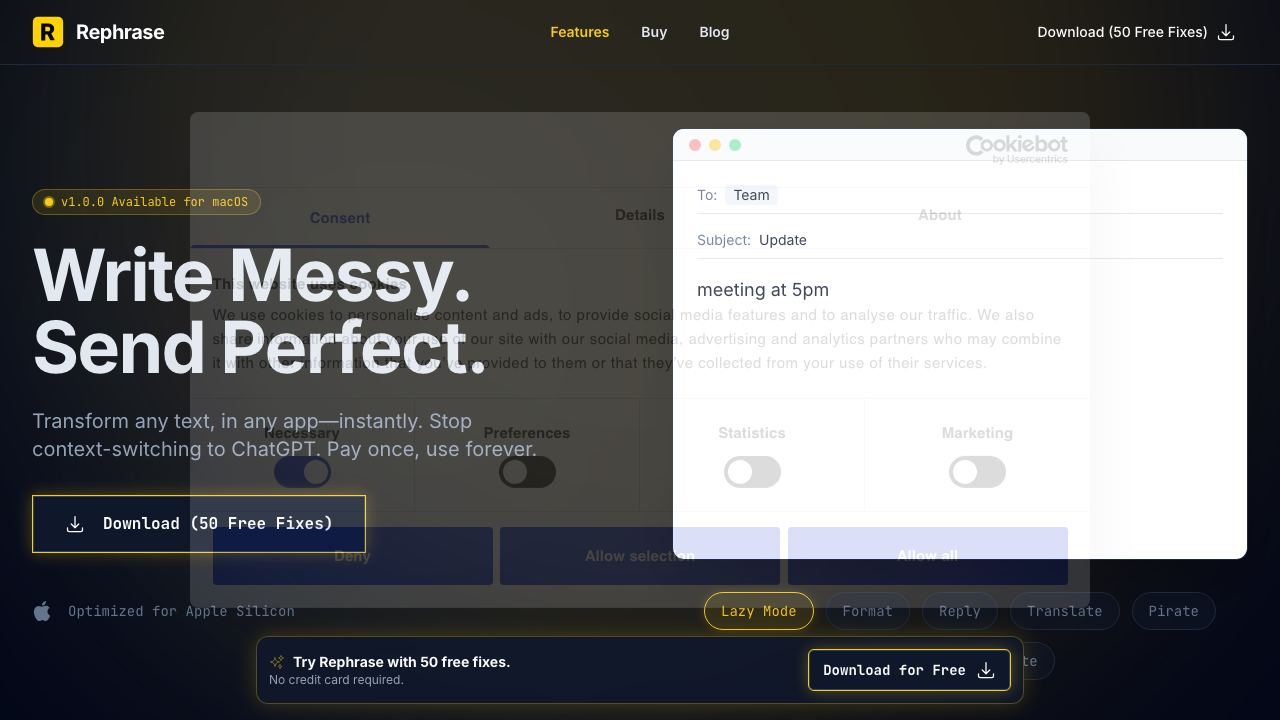 Rephrase website screenshot
