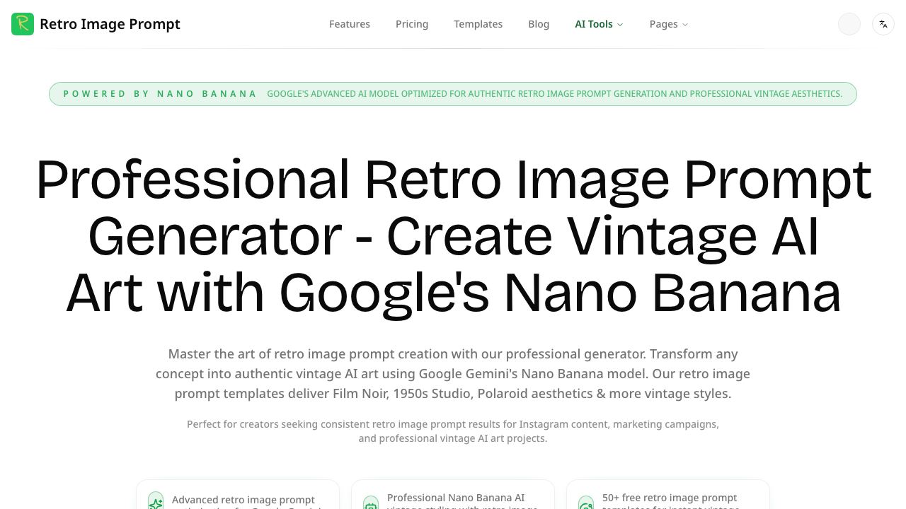 Retro Image Prompt - Nano Banana Retro Image Prompt Generator 网站截图