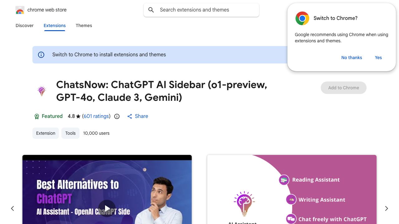 ChatsNow：ChatGPT, Claude SideBar(GPT- 4,Web) 网站截图