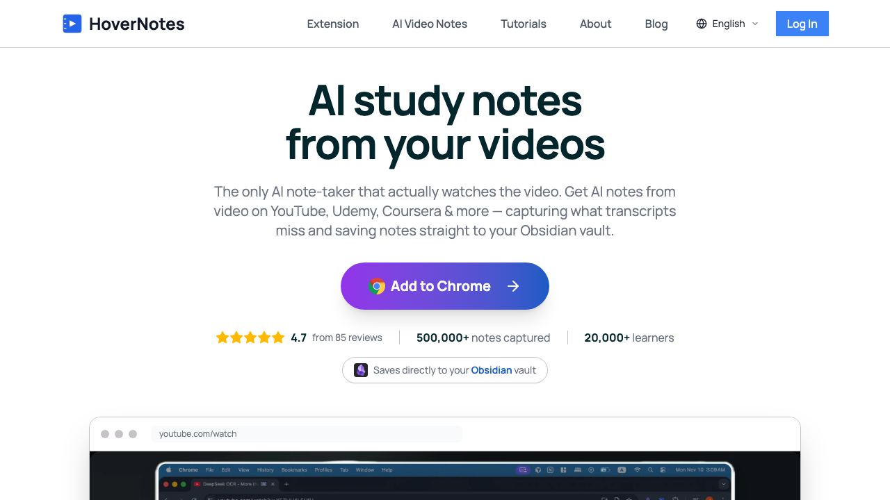 HoverNotes website screenshot